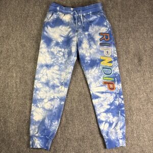 RIPNDIP Prisma Sweatpants Joggers‎ Mens S Lightning Blue Tie Dye Cat Embroidered